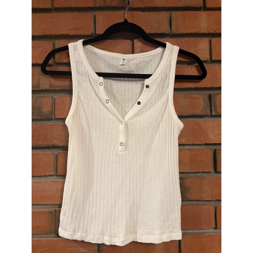 BP Nordstrom Womens M Cream Ribbed Henley Tank Sleeveless Casual